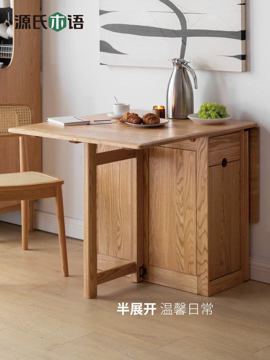 大板实木原木折叠餐桌简易储物桌子小户型伸缩饭桌